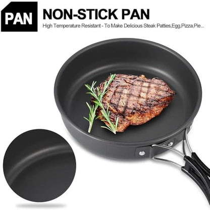 Camping Cookware Set Aluminum Nonstick Portable Outdoor Tableware Kettle Pot Cookset Cooking Pan Bowl for Hiking BBQ Picnic - color: Black