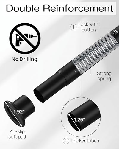 Tension Curtain Rod By EZFurni,123-160 Inches, Heavy Duty Tension Rod,Adjustable Curtain Rods No Drilling & Easy Assemble Extra Long Tension Rod, Black - color: Black, size: 123-160 Inches