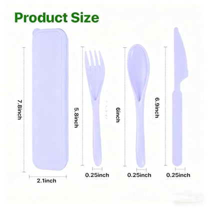Travel Utensils with Case, Camping Utensil Sets, Wheat Straw Portable Knife Fork Spoons Tableware, Reusable Utensils for Lunch Box (Purple) - color: Purple