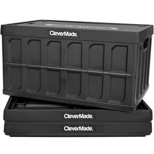 CleverMade Collapsible Storage Bins with Lids (62L, 3 Pack) – Heavy Duty Foldable Plastic Storage Crates for Garage, Closet & Trunk Organization - Obsidian - color: Obsidian, size: 62L - 3 Pack