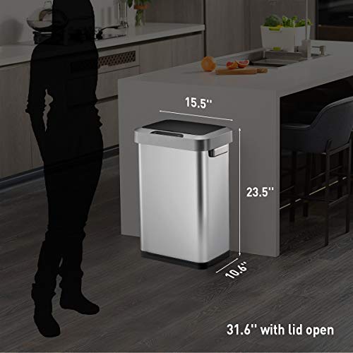 EKO EK9262MT-45L Horizon 45 Liter/11.9 Gallon Rectangular Motion Sensor Trash Can, Brushed Stainless Steel Finish - size: 45 Liter