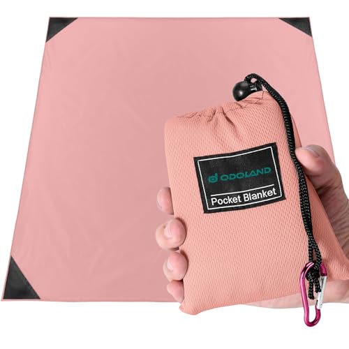 Odoland Sandproof Beach Blanket, Waterproof Portable Mat with Carry Pouch | 71“x63” Quick Drying & Foldable Lightweight Sand Free Beach Mat for Hiking, Camping, Travel, Pink - color: Pink, size: 63" x 71"(2-4 People)