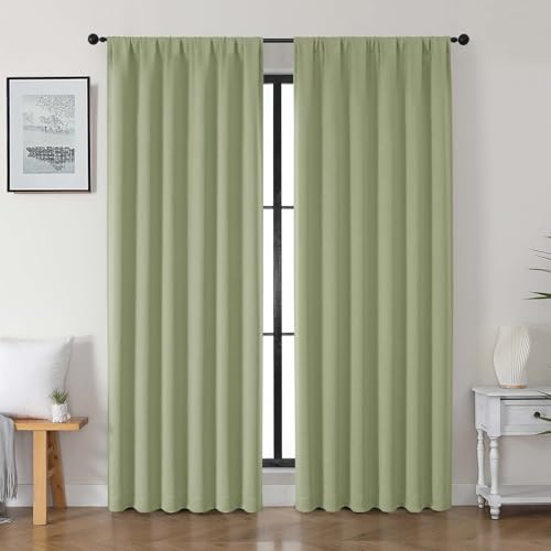 Gwine Sage Green Blackout Curtains for Bedroom 90 inches Long 2 Panels Set, Solid Noise Reducing Thermal Insulated Blackout Curtains for Living Room with Rod Pocket, Each 50" Wx90 L - color: Sage Green, size: 50"W x 90"L (Pack of 2)
