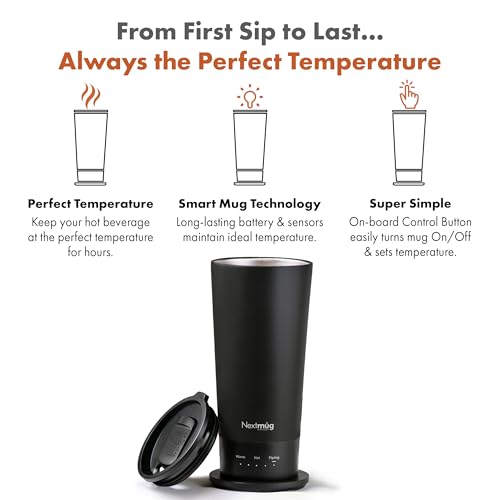 Nextmug Go - Temperature-Controlled, Self-Heating Travel Mug (Black - 16 oz.) - color: Black