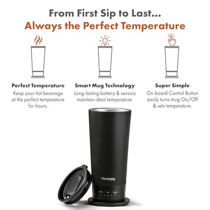 Nextmug Go - Temperature-Controlled, Self-Heating Travel Mug (Black - 16 oz.) - color: Black