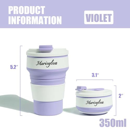 12oz Collapsible Water Bottles, Silicone Foldable Portable Travel Water Bottle, Folding Lightweight Reusable Leakproof for Traveling Camping Hiking Cycling Yoga Sports Purple - color: Purple