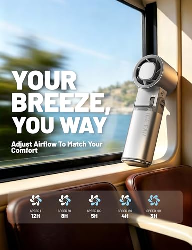 Handheld Fan Portable Personal Cooling Fans Mini Hand Held Fan,199Speed 26000RPM Turbo Air,6000mAhBattery USBRechargeable FoldableFan with LED Light Hook,Ice Cooling Essentials for Travel Outdoor Gift - color: silver version