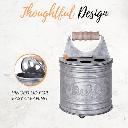 Autumn Alley Farmhouse Toothbrush Holders for Bathrooms - Rustic Galvanized Tooth Brush Holder - Farmhouse Bathroom Accessories Country Decor, Toothpaste & Electric Kids Toothbrush Compartment, Grey