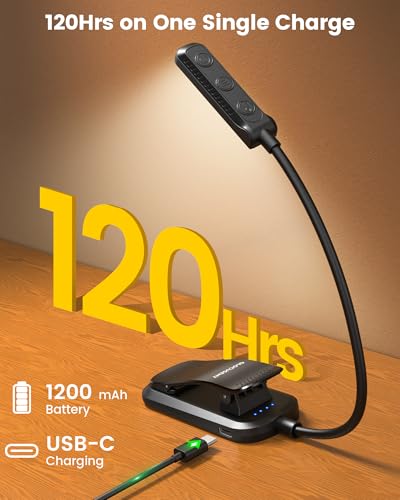 Glocusent 13 LED Reading Lights for Books in Bed, Eye-Caring Rechargeable Book Light 3 Amber Colors & Stepless Dimming, 120 Hrs Runtime, Travel Clip on Reading Lamp, Gifts for Book Lover Men Women Kid - color: Black
