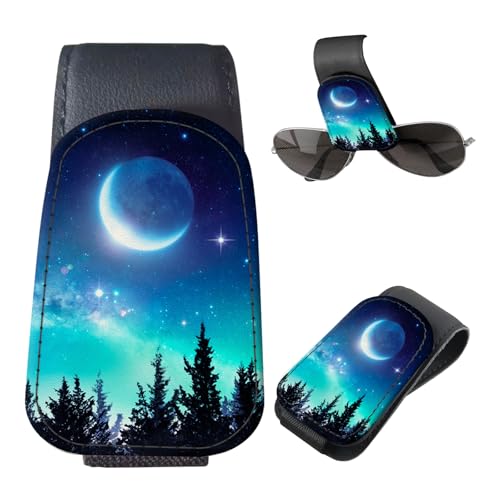 Sunglasses Holder for Car Visor, PU Leather Glasses Clip Organizer, Cute Magnetic Eyeglass Holder for Vehicle Sun Visor, Car Interior Accessory for Women & Men Starry Forest Night - color: Starry Forest Night