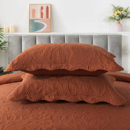 HoneiLife Queen Quilt Bedding Set - 3 Piece Microfiber Quilt Sets Lightweight Bedspreads Reversible Coverlets Retro Bed Cover Paisley Pattern Bedding Set All Season Quilts-Rust - color: Rust, size: Queen/Full-90"x96"