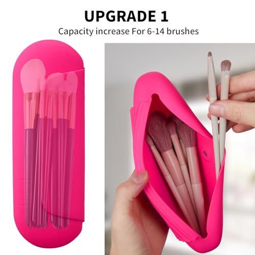 2 IN 1 Silicone Makeup Brush Holder with Beauty Make Up Sponge Holder Case：Soft Portable Cosmetic Face Brushes Holder with Upgrade Anti-Fall Out Magnetic Closure - Babbie Pink - color: Babbie Pink, style: Brush Holder & Case