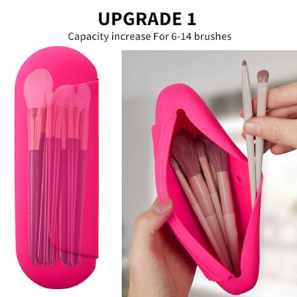 2 IN 1 Silicone Makeup Brush Holder with Beauty Make Up Sponge Holder Case：Soft Portable Cosmetic Face Brushes Holder with Upgrade Anti-Fall Out Magnetic Closure - Babbie Pink - color: Babbie Pink, style: Brush Holder & Case