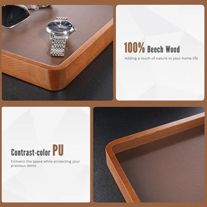 ProCase Wooden Valet Tray for Men, Wood Catch-All EDC Organizer, Fathers Day Gift, Nightstand Entryway Bedside Dump Holder for Wallets, Keys, Watches, Phones, Loose Change, Trinkets -DarkBrown - color: Dark Brown