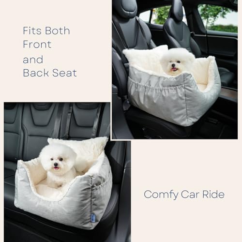 Milk and Soda Small Dog Car Seat Bed for Small Dogs Under 20 LBS with 2-Sided Pillow, Side Pockets, Built-in Leash, Machine Washable Cover, Light Gray (Gray, Small) - color: Gray