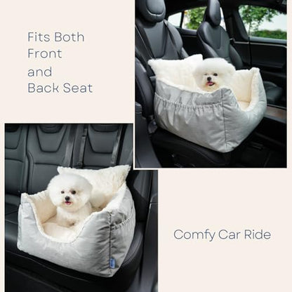 Milk and Soda Small Dog Car Seat Bed for Small Dogs Under 20 LBS with 2-Sided Pillow, Side Pockets, Built-in Leash, Machine Washable Cover, Light Gray (Gray, Small) - color: Gray