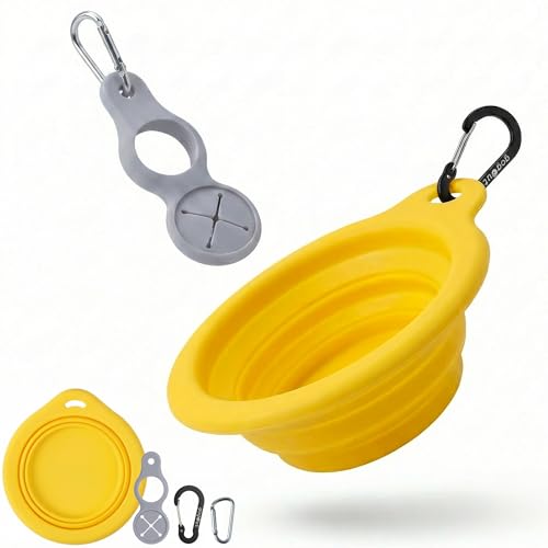 Collapsible Dog Bowl Large, Portable Silicone Dog Water Bowl with Carabiner, Foldable Travel Bowl for Walking, Hiking, Camping and Road Trips, 22oz, Yellow - color: yellow, size: Large (22oz 650ml)