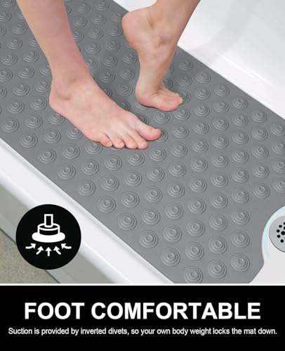 OTHWAY Bathtub Mat Non Slip, 39X16 inch Bath Mat for Tub, Machine Washable Bath Tub Mats with Reverse Suction Cups, Comfortable Rubber Bathtub Mat for Bathroom (Dark Grey) - color: B-dark Grey