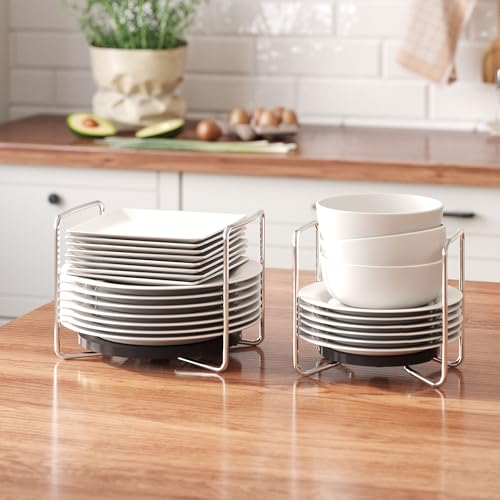Dish Rack for Kitchen Countertop Organizer - Bamboo Plate Organizer for Cabinet Space Saver, Adjustable Stainless Steel 304 Plate and Bowl Holder with Portable Handle for Drawer Cupboard Shelf RV - color: Black, size: 1*Small&1*Large