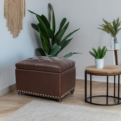 Joveco Faux Leather Storage Ottoman Bench Rectangle 24 Inch Foot Rest Ottomans (Brown) - color: Brown