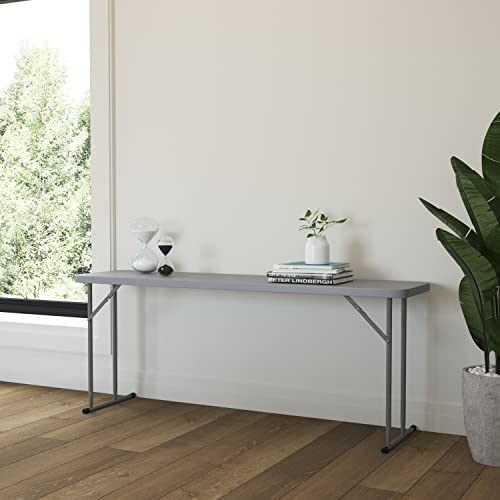 EMMA + OLIVER 6' Rectangular Plastic Folding Table, Long Plastic Foldable Table for Residential Indoor/Outdoor Events, White - color: Grey