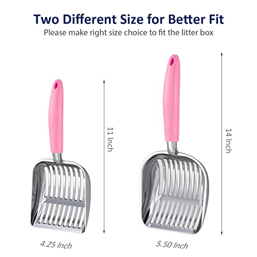 WePet Cat Litter Scoop, Aluminum Alloy Sifter, Kitty Metal Scooper, Deep Shovel, Long Handle, Poop Sifting, Kitten Pooper Lifter, Durable, Heavy Duty, for Litter Box - color: POLISHED Aluminum \ #10 Pink Handle, size: Small