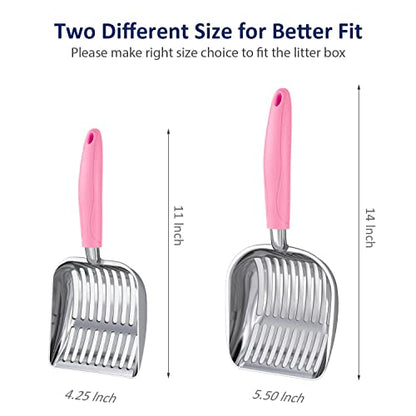 WePet Cat Litter Scoop, Aluminum Alloy Sifter, Kitty Metal Scooper, Deep Shovel, Long Handle, Poop Sifting, Kitten Pooper Lifter, Durable, Heavy Duty, for Litter Box - color: POLISHED Aluminum \ #10 Pink Handle, size: Small