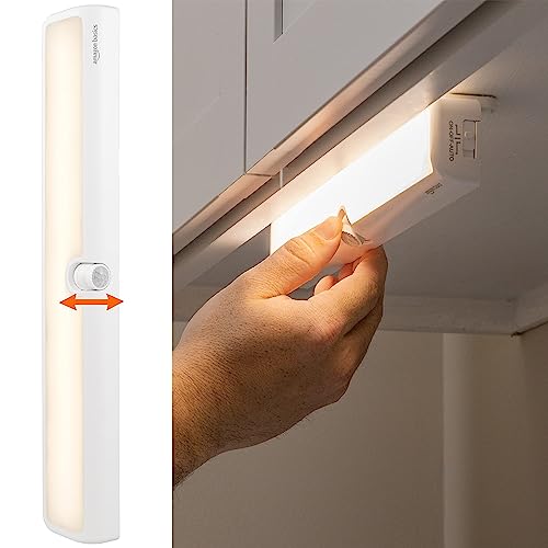 Amazon Basics LED Motion Sensor Light Bar, USB/Battery Operated, 250 Lumens, 12 Inches, Swivel, Under Cabinet Lighting for Closet, Kitchen, 2-Pack, White - style: LED Light Bar, Sensing Swivel