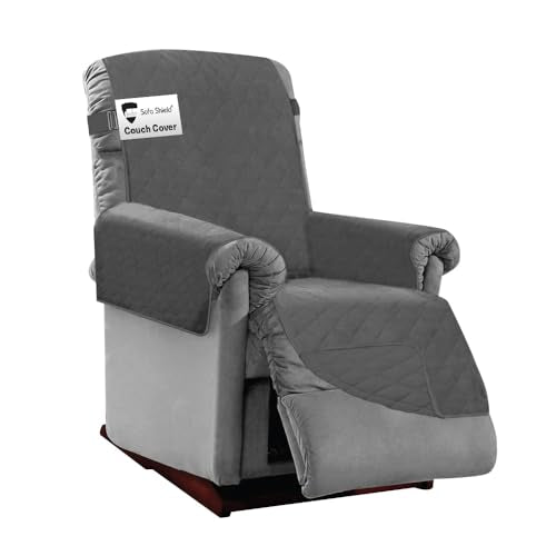 Sofa Shield® Couch Recliner Covers for Dogs, Reversible Furniture Protector with Strap, Stain and Tear Resistant Cushion Cover, 25 inch Seat, Machine Washable Slipcover Pets, Cats, Charcoal - color: Charcoal/Charcoal, size: Small Recliner