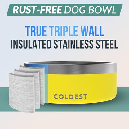 Coldest Dog Bowl - Anti Rust Metal, Non Slip, 3 Layers Insulated Stainless Steel Dog Bowls - Spill Proof & Heavy Duty - Water Bowl for Dogs, Cats & Pets, Dish Washer Safe (64 oz, Solar Yellow) - color: Solar Yellow, size: 64 oz