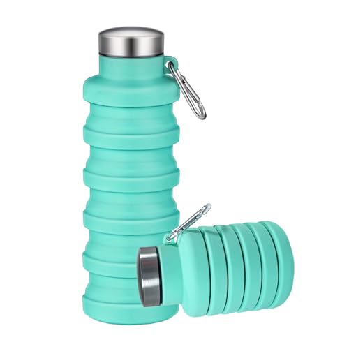 Collapsible Water Bottles,16oz Capacity Portable Reusable Silicone Water Bottle,Leak-proof,with buckle,foldable storage,Lightweight Durable for Fitness,Cycling,Sports,Camping,Hiking，Green - color: Green
