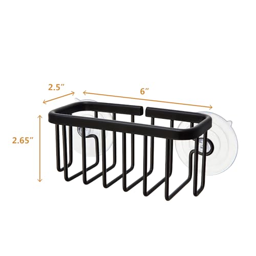 SunnyPoint NeverRust Kitchen & Bathroom Sink Caddy for Sponges, Scrubbers, Soap, 6" x 2.5" x 2.65", with Adhesive Mount - Additional Suction Cup Included –Aluminum (Black) - color: Black