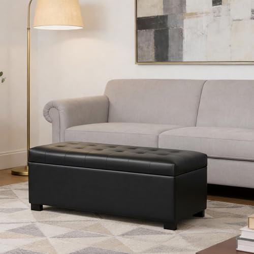HomePop 46" Tufted Storage Bench - Classic Black - color: Classic Black