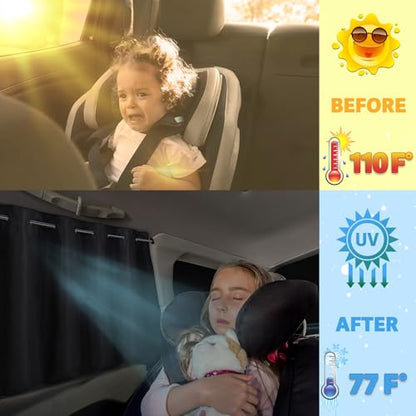 XCBYT Car Window Shades - Upgrade 2 Pack Car Privacy Curtians with Rods for Baby 99% Light Block Window Covers for Camping, Napping, Sleeping, Breastfeeding, Cloth Changing - color: Side(2-Pack, Rod-Mount)