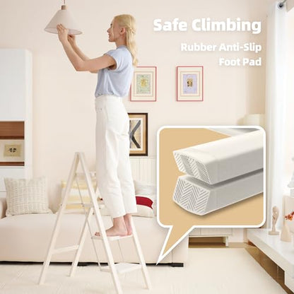 HillhutApex 4 Step Ladder, Lightweight Foldable 4 Step Stool with Anti-Slip Wide Pedal, 330lbs Capacity Aluminum Ladder for Household,Office,Garage(White) - color: White, size: 4 Step