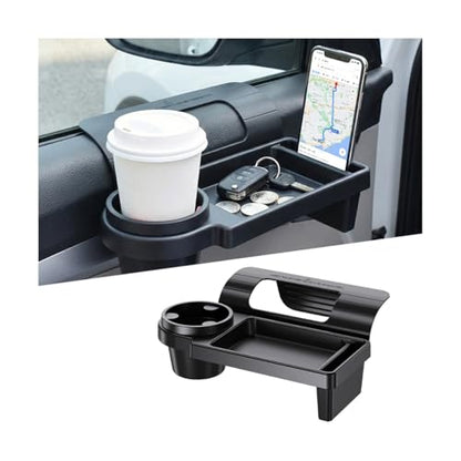 Zpana Car Window Organizer, Multifunctional Vehicle Door Side Hanging Rack with Cup Holder Tray Phone Mount, Automotive Window Storage Organizer Accessories, Universal for Trailer RV Truck