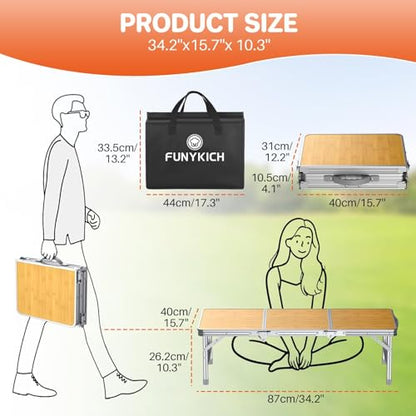 FUNYKICH 3ft Low Folding Camping Table with Carry Bag, 34.2'' Lx15.7'' W Portable Picnic Tables, Lightweight Thicker Aluminum Beach Table with Carry Handle for Beach, Camping, Picnic, Yellow - color: Yellow