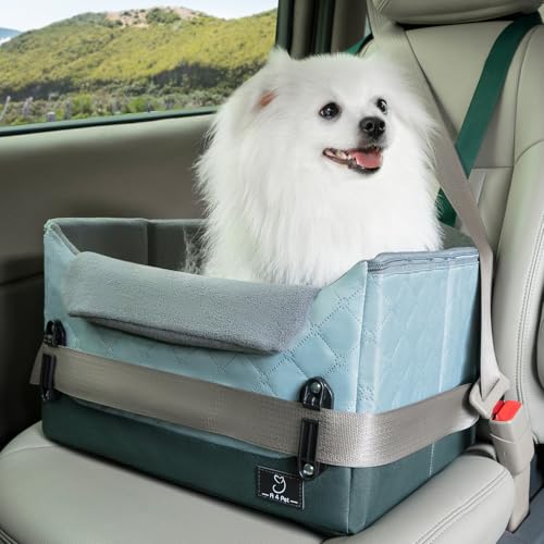 A 4 Pet Dog Car Seats for Small Dogs Under 25lbs – Safety Travel Booster Seat with Patent Buckles, Adjustable Leash – Reduces Anxiety & Road Trips – Frame Support for Cars, SUV, Pickup - color: Dark Green with Pattern, size: Small