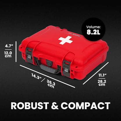 NANUK 910 Waterproof First Aid Kit 146pcs – Durable, Pre-Stocked First Aid Emergency Kit with Bandages, Tick Removal Tool, and More – Dustproof, Impact-Resistant, Floats (14.3" x 11.1" x 4.7") – Red - size: 910 First Aid Kit – 145 Pcs