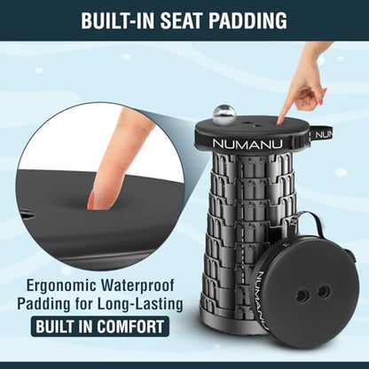 NUMANU 2026 Upgraded Padded Collapsible Stool, Max 620lbs 2.5"-18" H Adjustable Portable Folding Stool for Adults, Retractable Foldable Telescopic Seat Camping Chair or Footrest - size: 1x Padded Seat