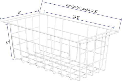 Slideep Chest Freezer Organizer Bins 16.5 Inch, Deep Upright Freezer Baskets Metal Wire Storage Container for Kitchen, White, Set of 2 - color: 16.5''-White