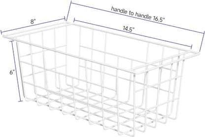 Slideep Chest Freezer Organizer Bins 16.5 Inch, Deep Upright Freezer Baskets Metal Wire Storage Container for Kitchen, White, Set of 2 - color: 16.5''-White