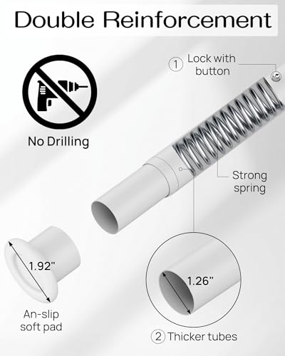 Tension Curtain Rod by EZFurni, 42-123 Inches, Heavy Duty Tension Rods for Windows, Adjustable Spring Loaded Curtain Rods No Drilling, Renter Friendly, Hold Up Blackout Curtains and Non Slip, White - color: White, size: 42-123 Inches
