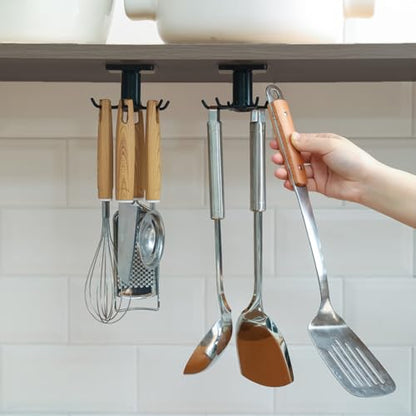Black Under Cabinet Kitchen Utensil Hook, 360° Rotating Utensils Hanger Hook for Kitchen and Bathroom Hanging Rack for Tools/Towel/Knife/Scoop - color: Black-1 PCS