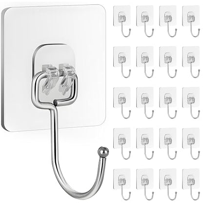 20 Pack Large Sticky Hooks for Hanging Heavy Duty, Wall Hooks Adhesive, Clear self Adhesive Hooks for Wall, Kitchen, Bathroom, Shower & Ceiling - color: 20 Large Transparent Sticky Hooks