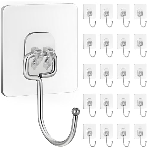 20 Pack Large Sticky Hooks for Hanging Heavy Duty, Wall Hooks Adhesive, Clear self Adhesive Hooks for Wall, Kitchen, Bathroom, Shower & Ceiling - color: 20 Large Transparent Sticky Hooks