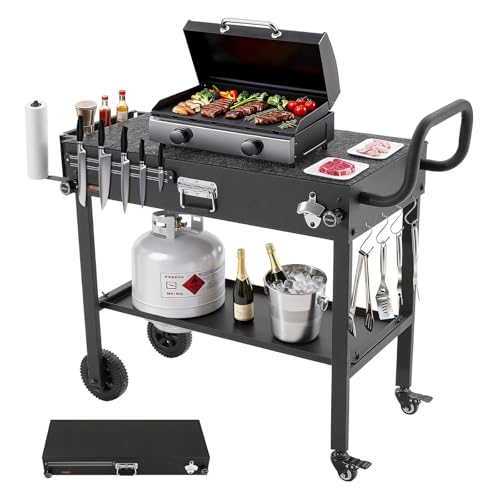 VEVOR Outdoor Grill Cart, 31.0 x 17.0 inch Tabletop Size Grilling Table, Foldable Outdoor Cooking Table with Tissue Holder, Wheels, Magnetic Tool Rack, BBQ Prep Tables for Picnic, Kitchen, Courtyard - color: Black, size: 40.94"D x 18.7"W x 35.04"H