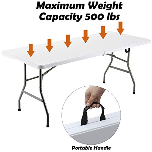 FORUP 6ft Table, Folding Utility Table, Fold-in-Half Portable Plastic Picnic Party Dining Camp Table (White) - size: 6 ft