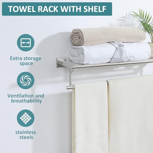 Alise 16 Inch Towel Racks for Bathroom, Towel Rack Wall Mounted with Tower Bars, SUS 304 Stainless Steel Bathroom Shelf, Heavy Duty Hand Towel Holder (Brushed Nickel) - color: Brushed Nickel, size: 16-Inch