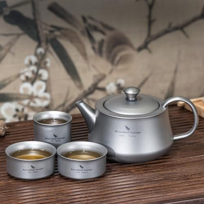 Boundless Voyage Titanium Kung Fu Tea Set with 3 Teacups Portable Camping Kettle Reusable Travel Coffee Tea Cup Set (Ti3119D-set) - color: Ti3119D-set